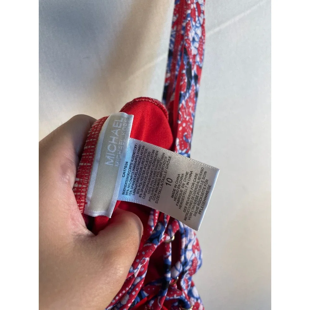 Michael Kors Red Blue‎ Paisley Lace Up One Piece Swimsuit Floral Size 10